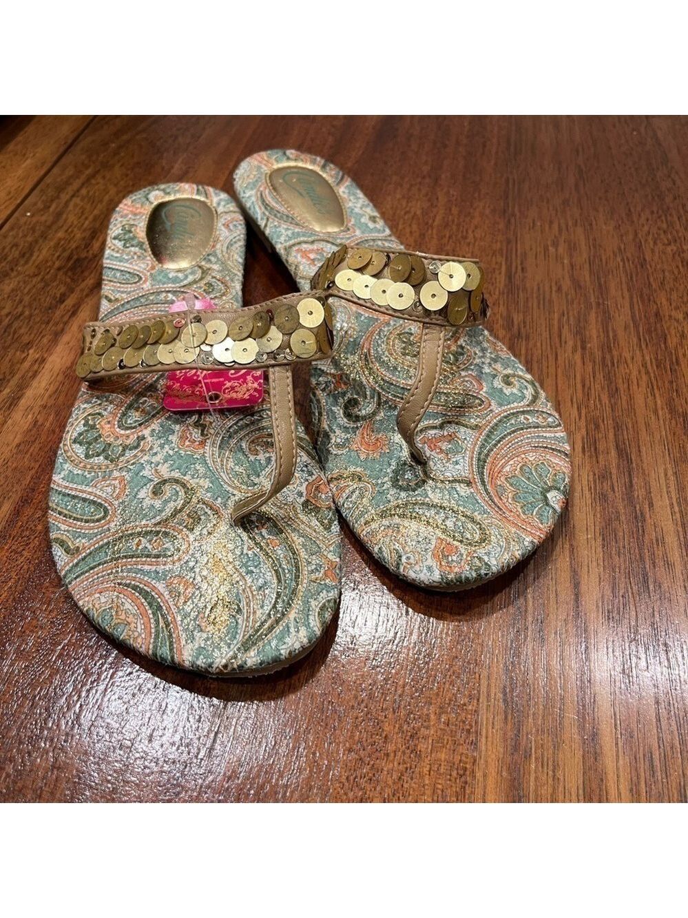 Candies Gold Sequin Flip flops New With Tags size 11